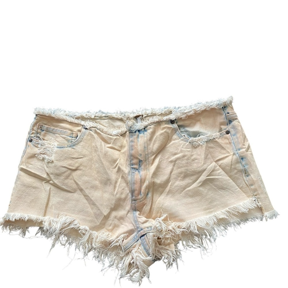 Free People Cream Frayed Hem Denim Shorts